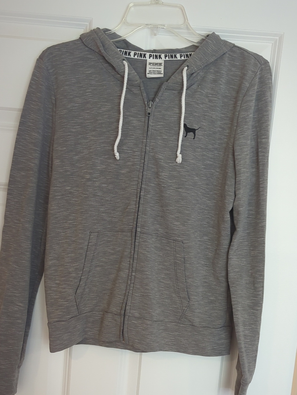 PINK Victoria's Secret Gray Full-Zip Hoodie with Dog Logo